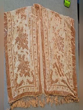 Free People Nightbird Velvet Burnout Kimono Duster Warm Sand One Size